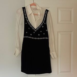 Cinq à Sept Black and White Floral Long Sleeve Dress
